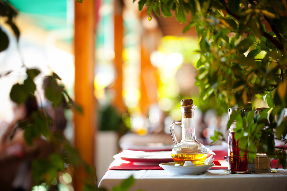Bottle of olive oil on a table